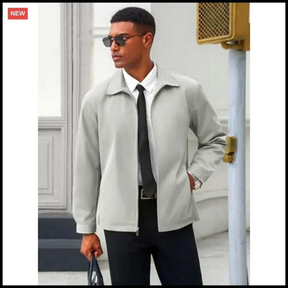 Lightweight Windbreaker Full Zip Jacket Business Casual Golf Coat Classic Style